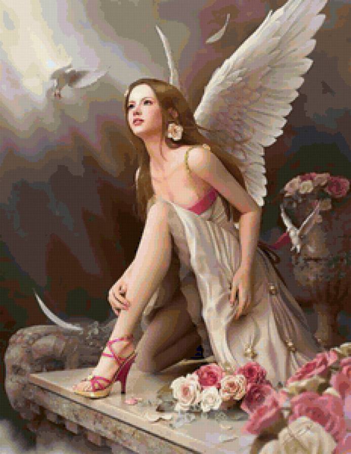 Ангел - ангелок, божественное, ангел, фея, цветы, голубь, красиво - предпросмотр