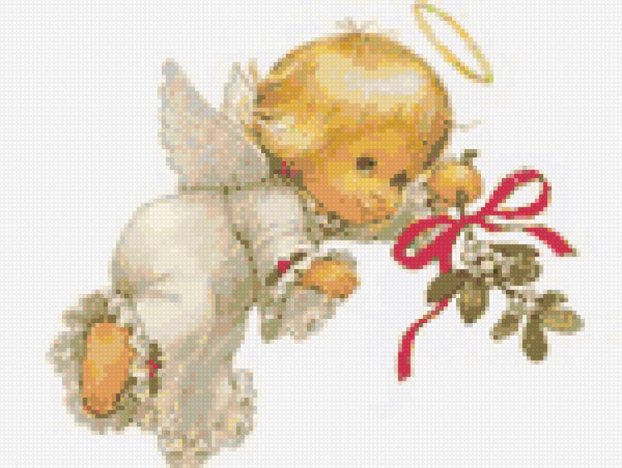 Ангелочек с оливковой веткой - белый, ангел, рождество, растения - предпросмотр
