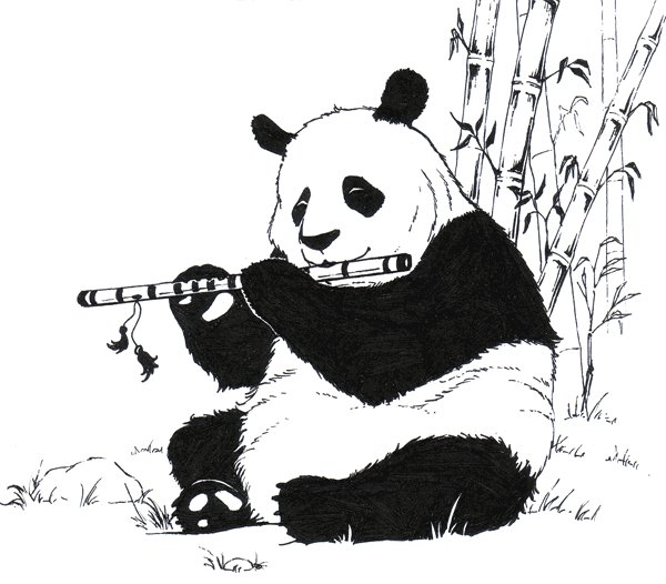 Панда музыкант - монохром, музыка, животные, панда - оригинал