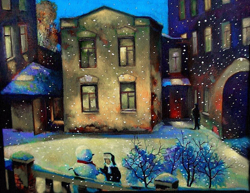 Серия "Городской пейзаж" - зима, город, дети, пейзаж, люди, домик - оригинал