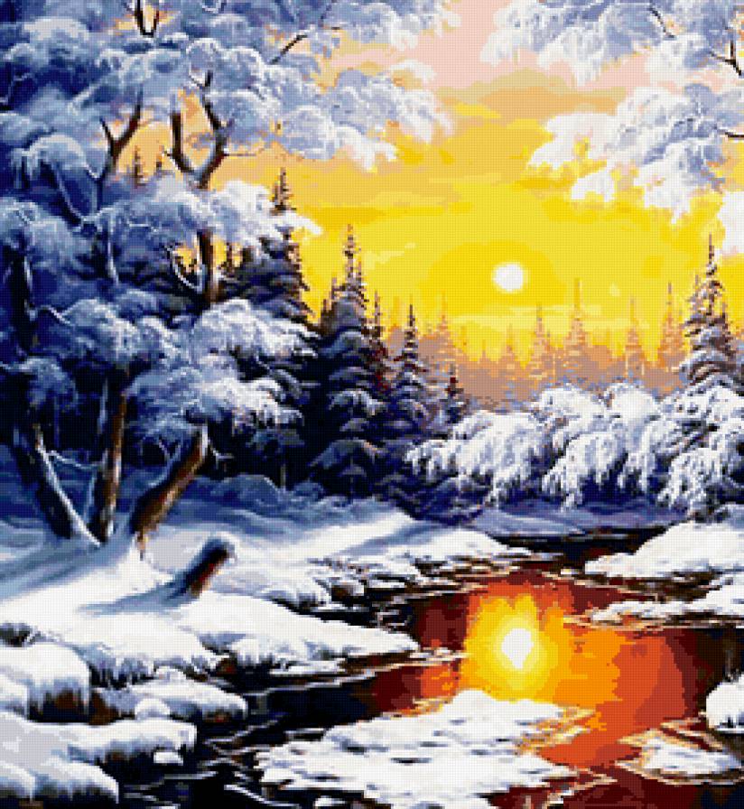 Зимний закат - закат, пейзаж, зима - предпросмотр