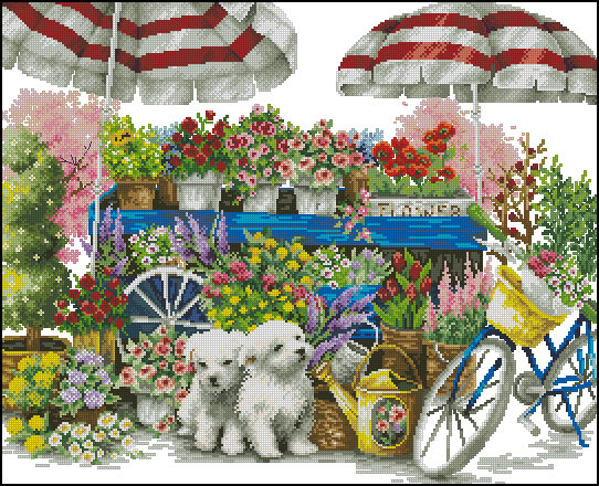 песики - собаки, щенки, цветы, картина, животные, собачки - оригинал