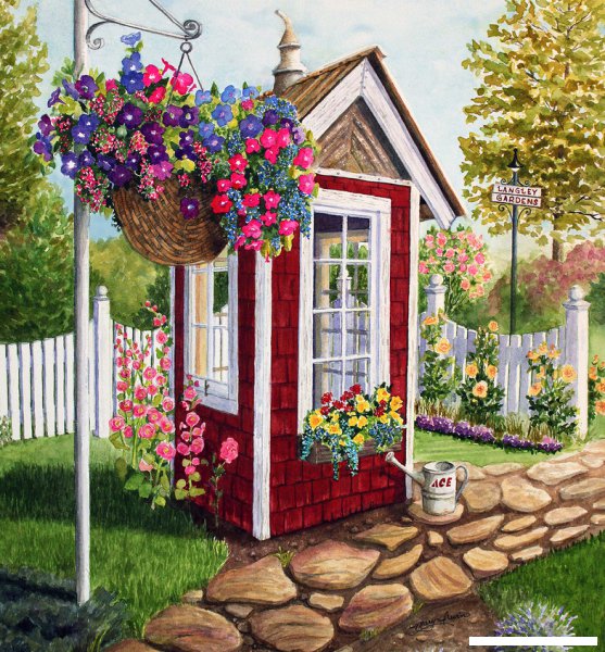Серия "Пейзажи" - домик, цветы, беседка, лето, пейзаж - оригинал