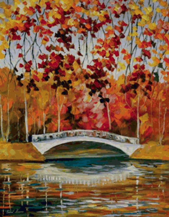 Осенний мостик - мостик, осень, пейзаж, парк, река - предпросмотр