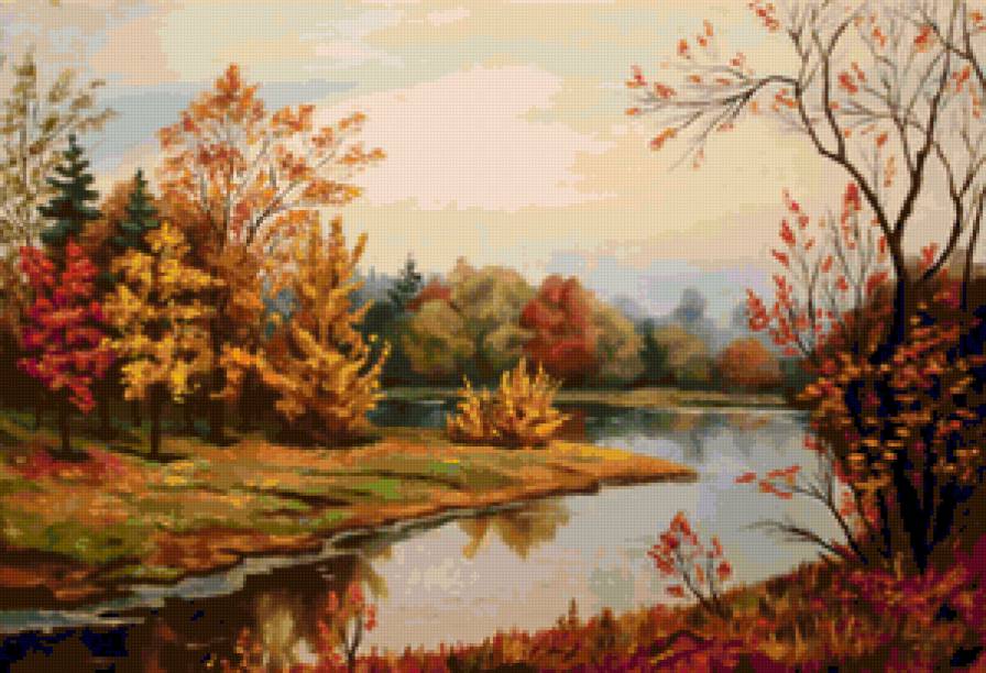 Осенний пейзаж - лес, природа, осень, пейзаж, речка, вода - предпросмотр