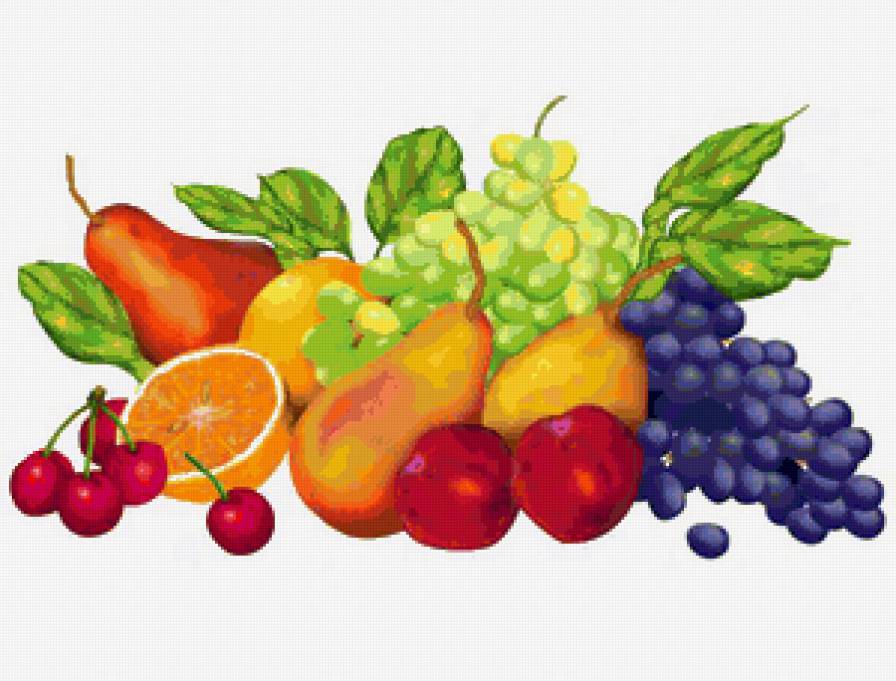 Фрукты - фрукты, кухонная тема, виноград, груши, вишни, апельсин, еда - предпросмотр