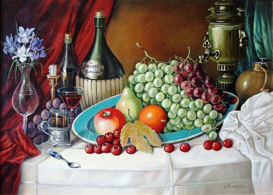 Виноград и вино - для кухни, виноград, фрукты, вино, натюрморты, натюрморт, груши - оригинал