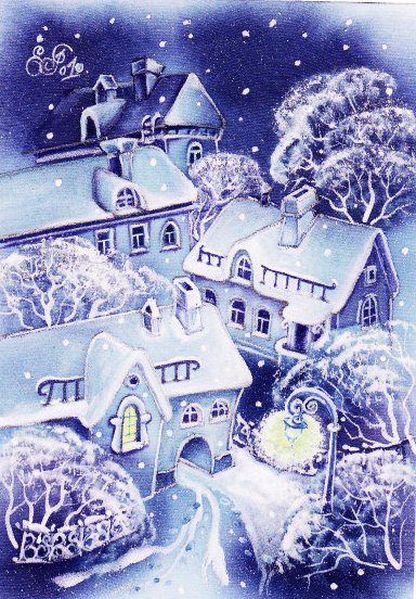Зимний вечер - снег, город, зима, природа, домики, фонари, домик, сказка - оригинал