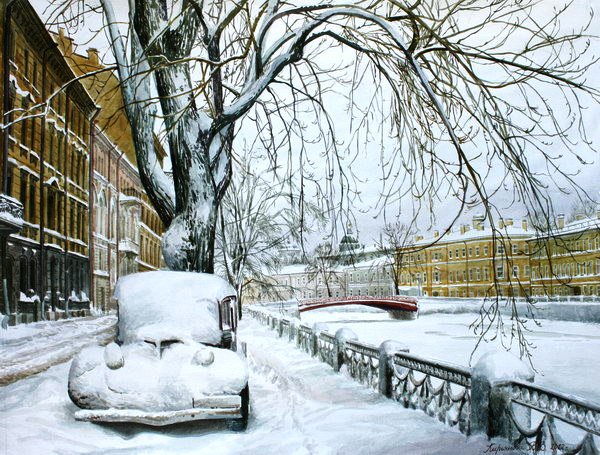 Заснеженная набережная Санкт-Петербурга - снег, петербург, город, питер, природа, зима, набережная - оригинал