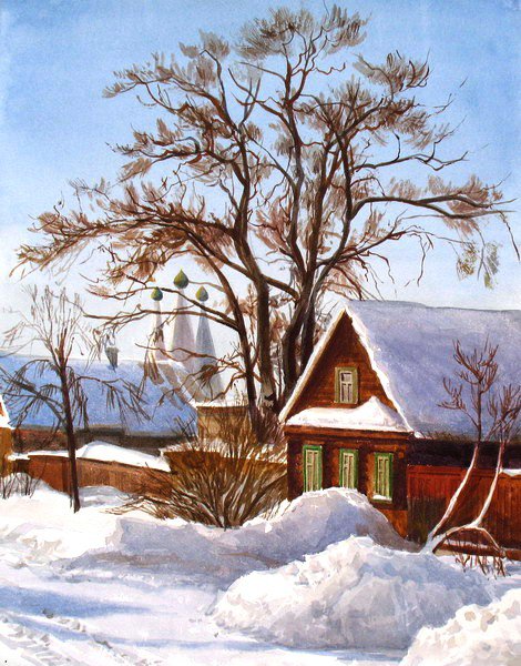 Зимний Углич - зима, додмики, природа, снег, домик, зимняя картина, город - оригинал
