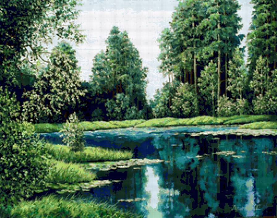Лесное озеро - природа, лес, пейзаж, искусство, озеро, лето, красота - предпросмотр