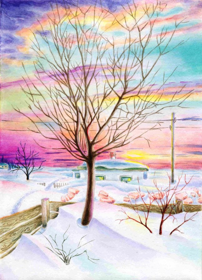 Зимний пейзаж - природа, пейзаж, зима, лес, снег, зимняя картина, дерево - оригинал