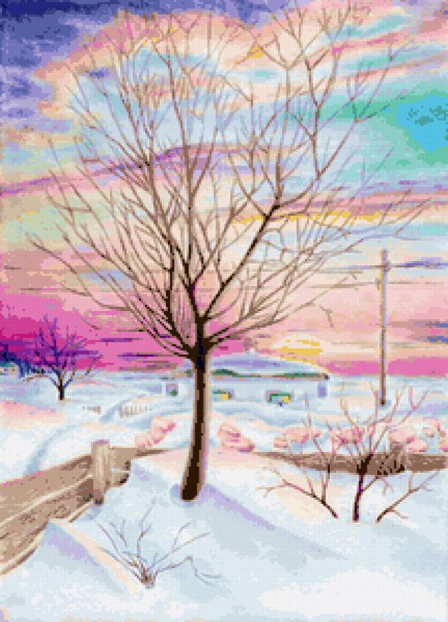 Зимний пейзаж - снег, зимняя картина, дерево, природа, пейзаж, лес, зима - предпросмотр