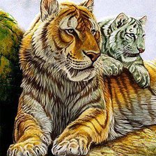 Оригинал схемы вышивки «Тигрица с тигрёнком» (№96917)