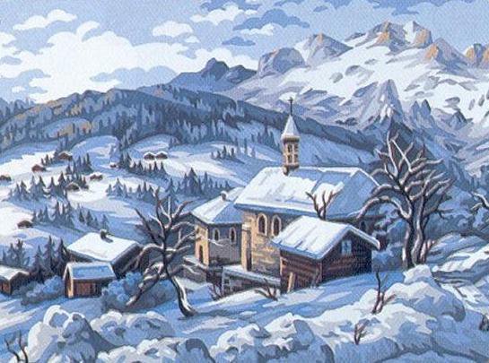 Зимний пейзаж - зимний пейзаж, пейзаж, домик, дом, снег, природа, горы, зима - оригинал
