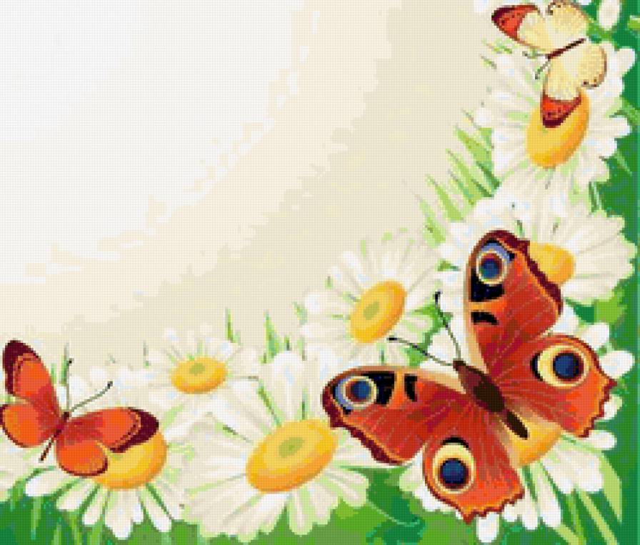 Салфетка - уголок, салфетка, цветы, на платок, бабочки, ромашки - предпросмотр