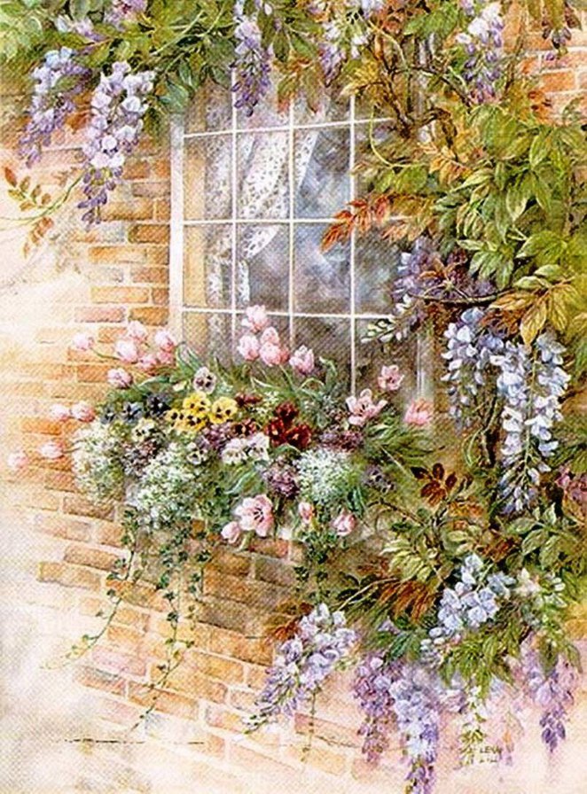 цветы у окна - пейзаж, окно, цветы - оригинал