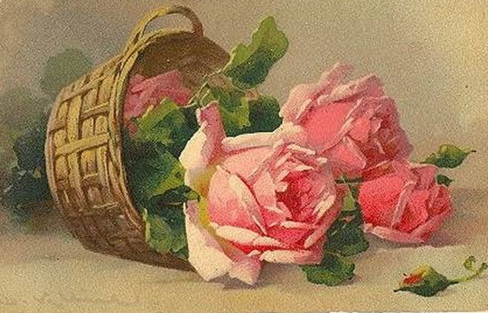 плетеная корзинка с розами - розы, корзинка, цветы - оригинал