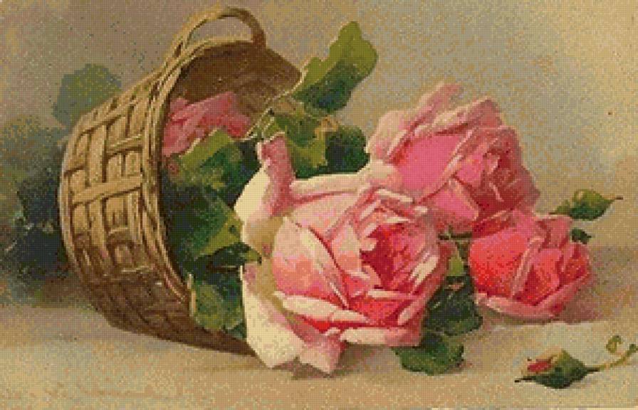 плетеная корзинка с розами - корзинка, цветы, розы - предпросмотр