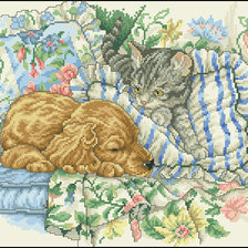 Оригинал схемы вышивки «котенок и щенок» (№97719)