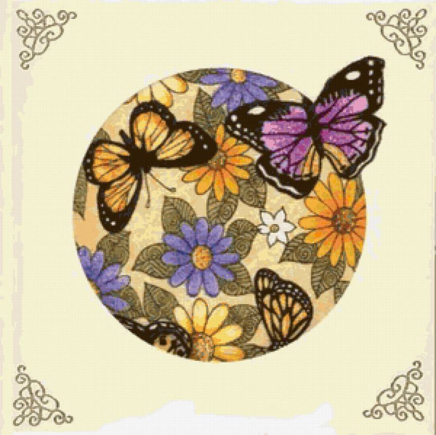 цветы и бабочки - цветы, бабочки, подушка - предпросмотр