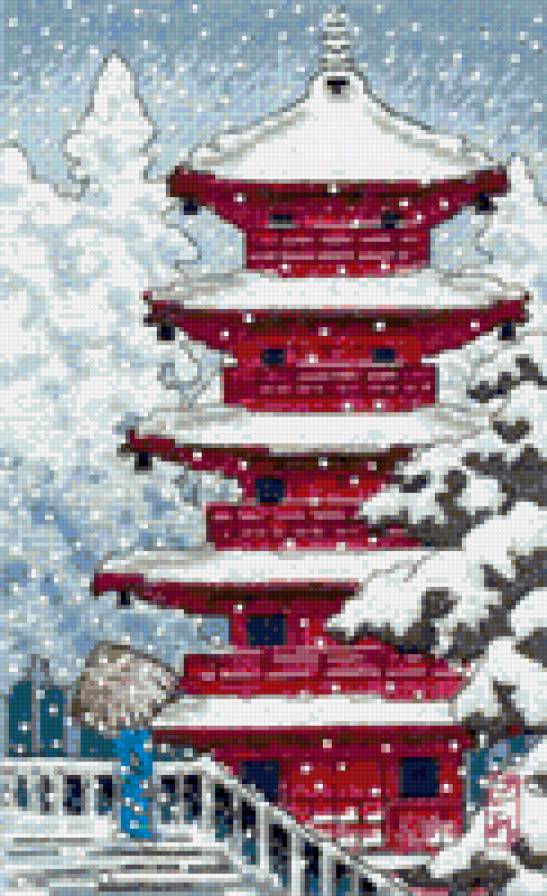 Красная пагода - снег, зима, китай - предпросмотр