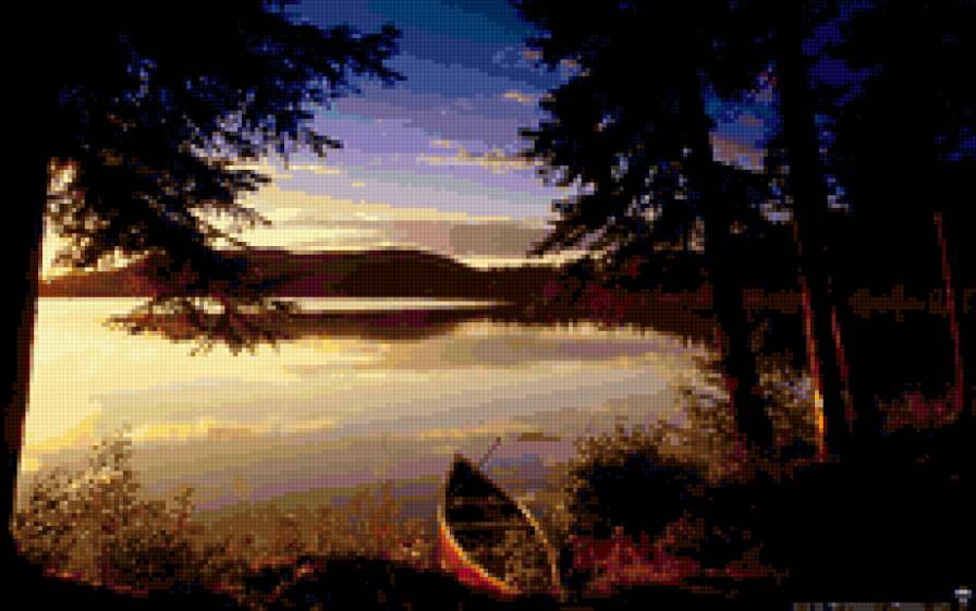 Рассвет на озере - вода, лодка, рассвет, природа, озеро - предпросмотр