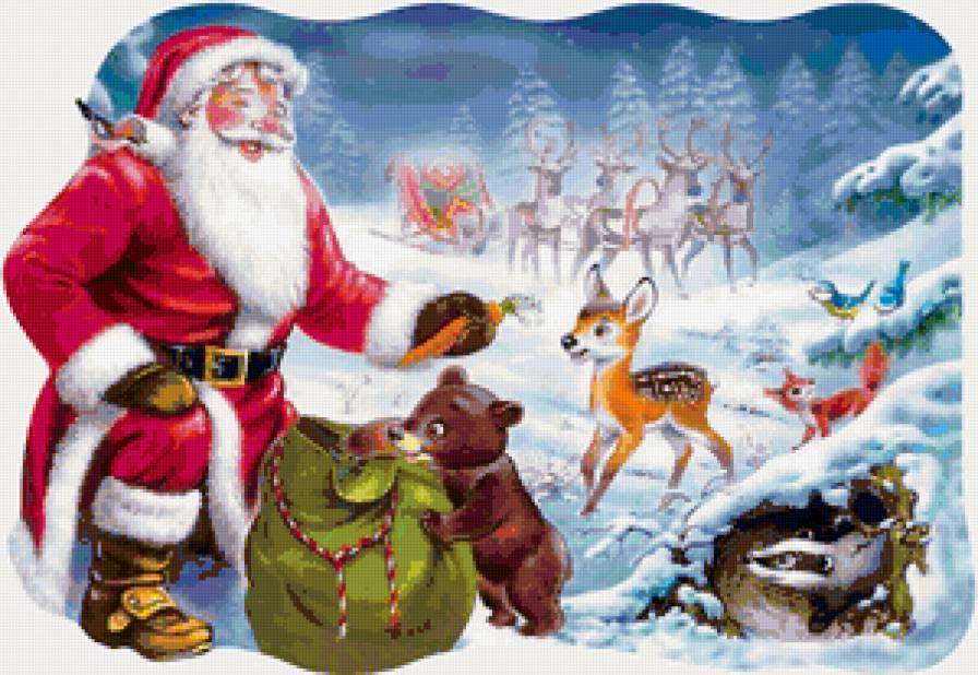Новогоднее настроение - санта-клаус, сказка, новый год, дед мороз, рождество, животные - предпросмотр