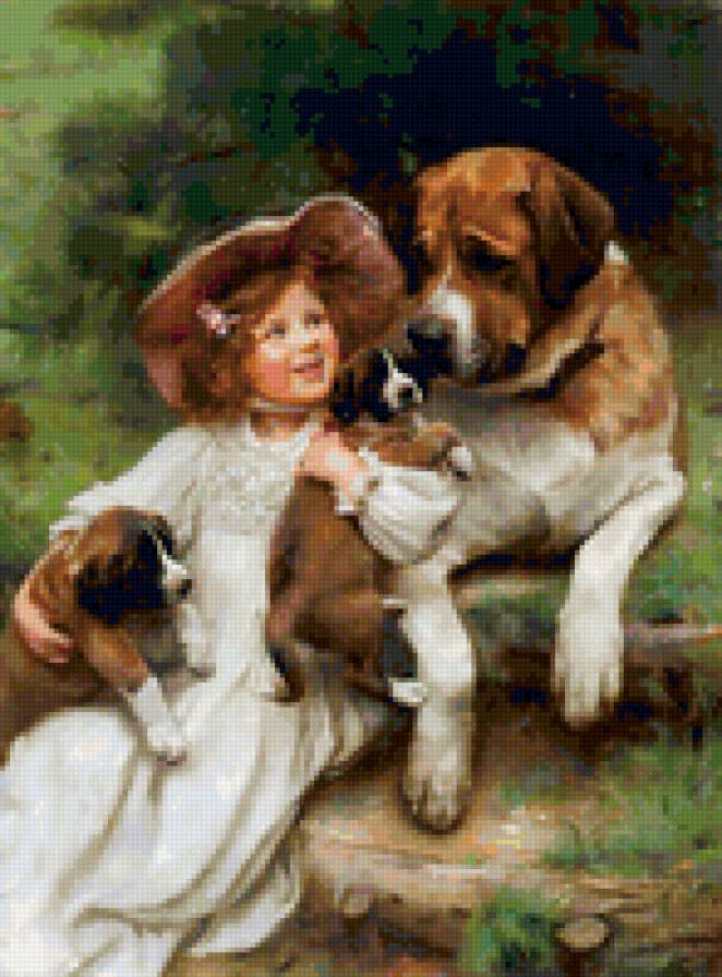 Дети и собаки - картина - предпросмотр