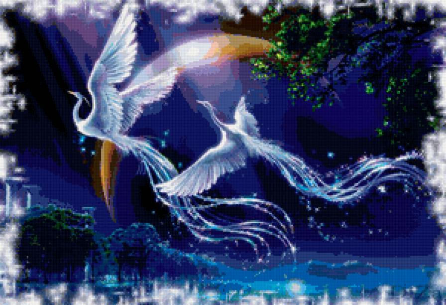 Волшебные птицы - земля, планета, фэнтези, волшебство, космос, ночь, птицы - предпросмотр