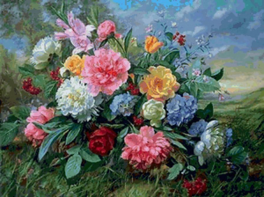 букет цветов - тюльпаны, пионы, цветы, природа, букет - предпросмотр