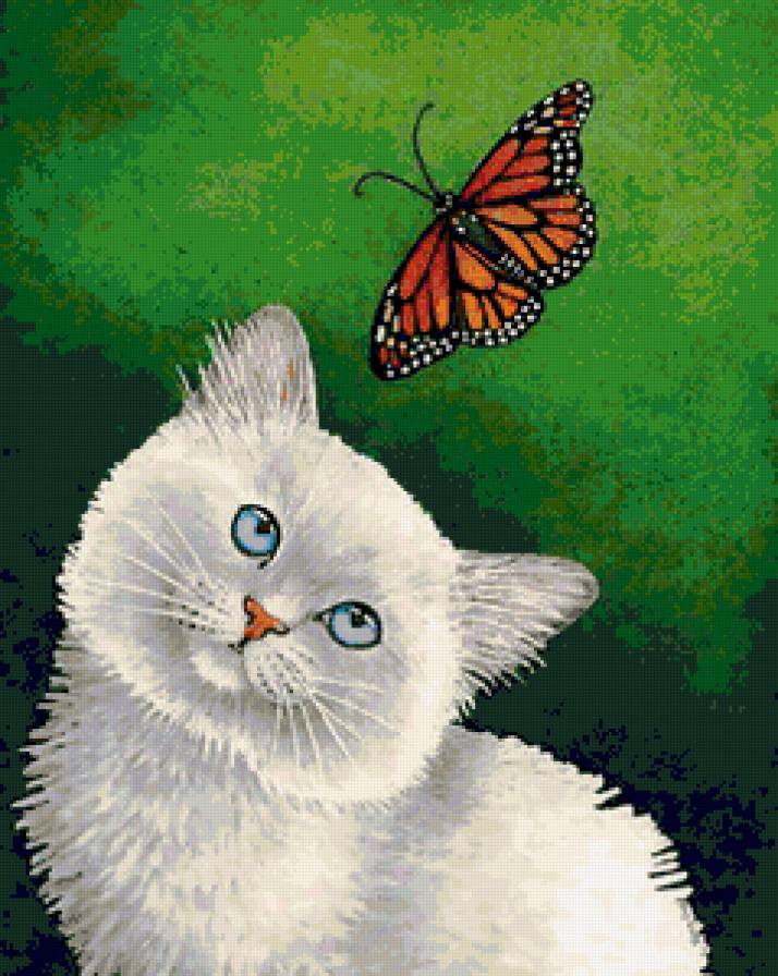 Кот и бабочка - кошки, кот, бабочка, бабочки, животные, коты, монохром - предпросмотр
