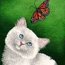 Оригинал схемы вышивки «Кот и бабочка» (№99658)