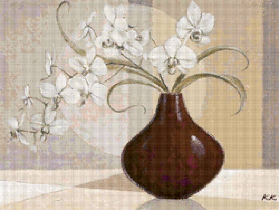 Орхидеи - цветы, натюрморт, орхидеи, ваза - предпросмотр