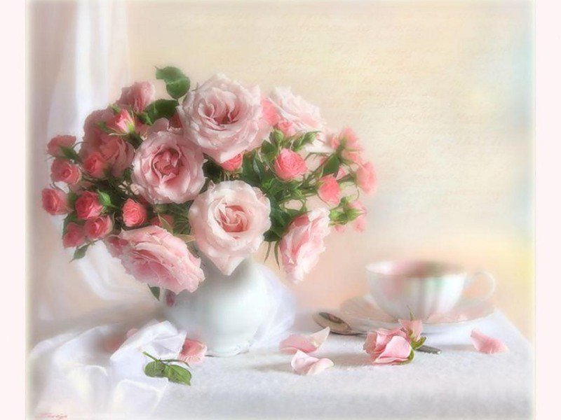 Натюрморт - розы, натюрморт, картина, цветы - оригинал