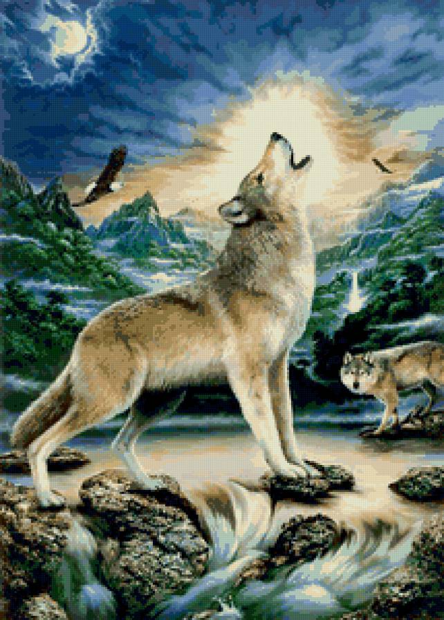 №100496 - природа, животные, волк, искусство, живопись, картина - предпросмотр