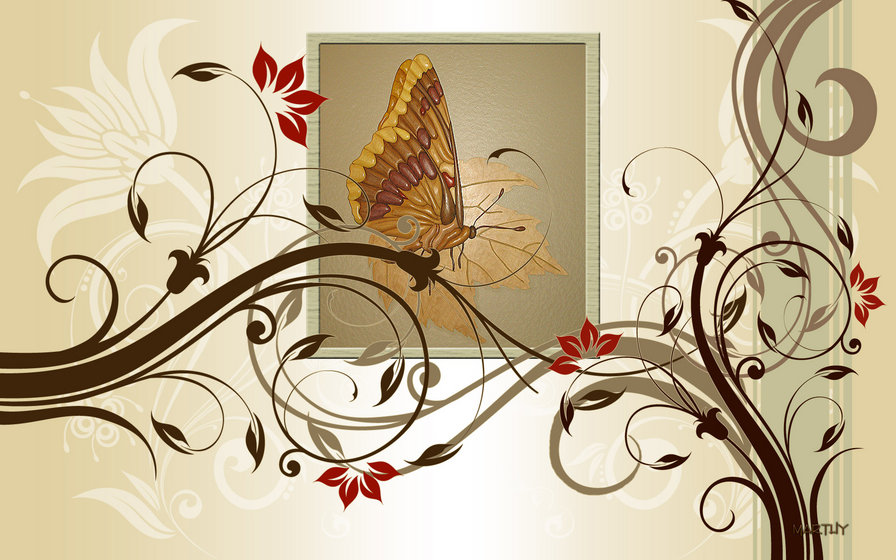 Бабочка - цветы, узор, бабочка - оригинал
