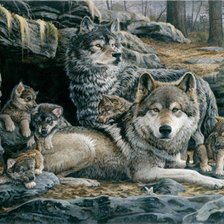 Оригинал схемы вышивки «волчья семья» (№101498)
