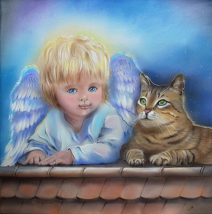 Серия "Ангелы" - дети, животные, ангелы, кошки - оригинал