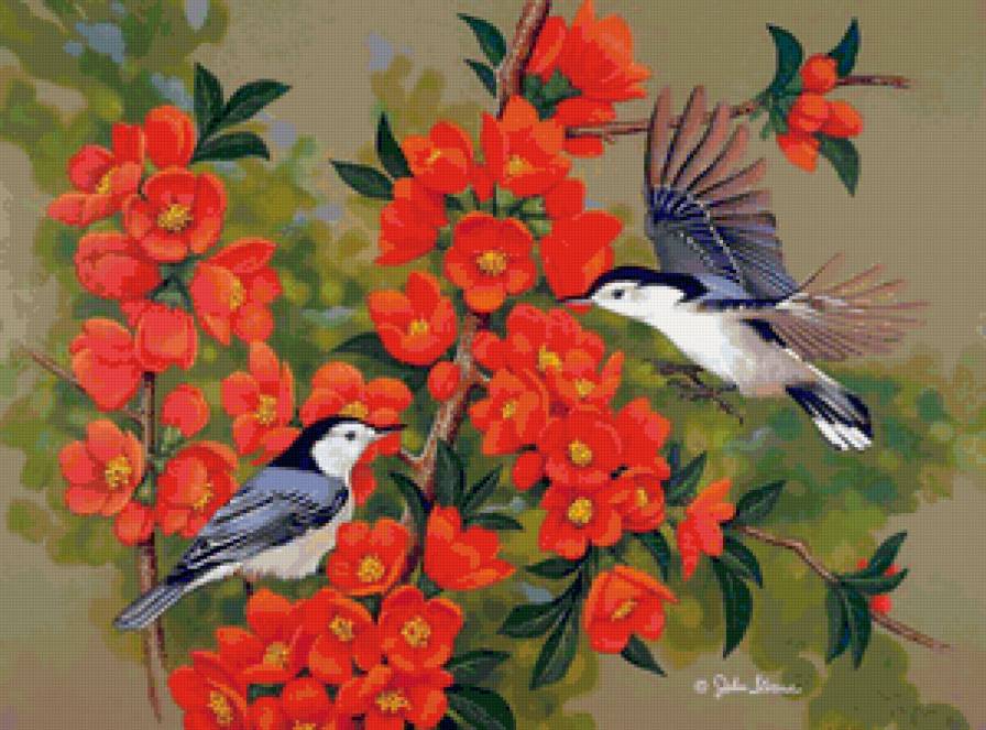 Серия "Птицы" - цветы, букет, птицы - предпросмотр
