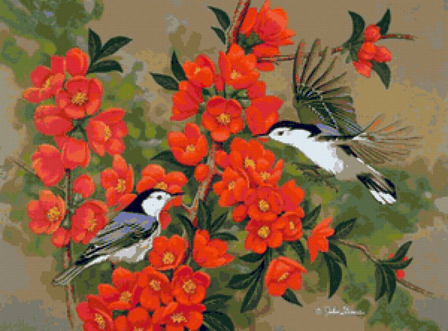 Серия "Птицы" - цветы, птицы, букет - предпросмотр