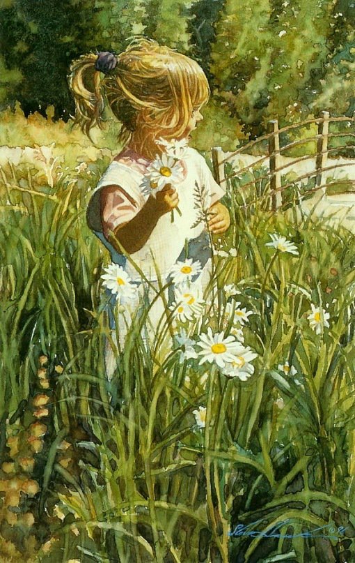 Ромашки  и девочка - ромашка, девочка, цветы, природа, лето - оригинал