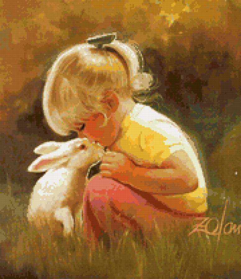 Девочка и кролик - ребенок, природа, дети, девочка, портрет - предпросмотр