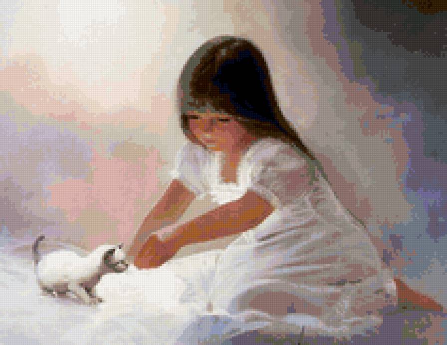 Девочка и котенок - портрет, девочка, природа, дети, ребенок, кошка - предпросмотр