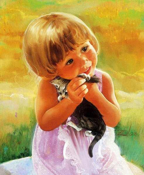 Девочка с котенком - кошка, портрет, природа, котенок, девочка, ребенок, дети - оригинал