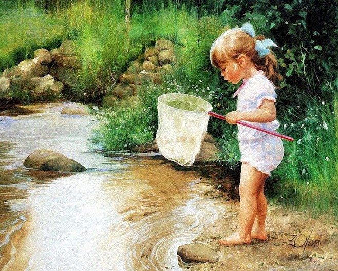 Девочка с сачком - река, вода, природа, дети, ребенок, портрет, девочка - оригинал