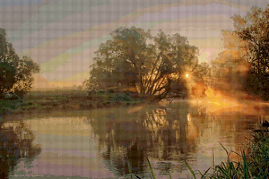 волшебное солнце - закат, дерево, пейзаж, озеро, солнце - предпросмотр