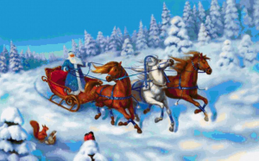 дед Мороз на тройке - зима, лошади, дед мороз, новый год - предпросмотр