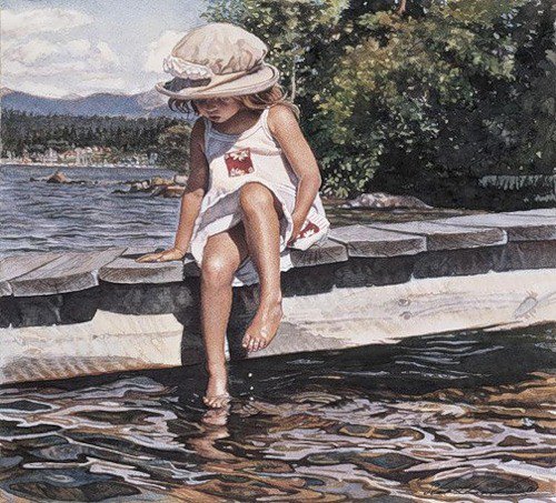Девочка на речке - мостик, река, девочка - оригинал
