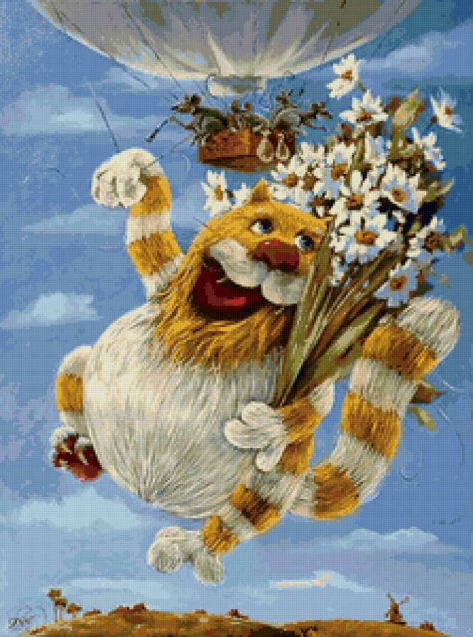 Смешной кот - животные, цветы, кошки, рисунок - предпросмотр
